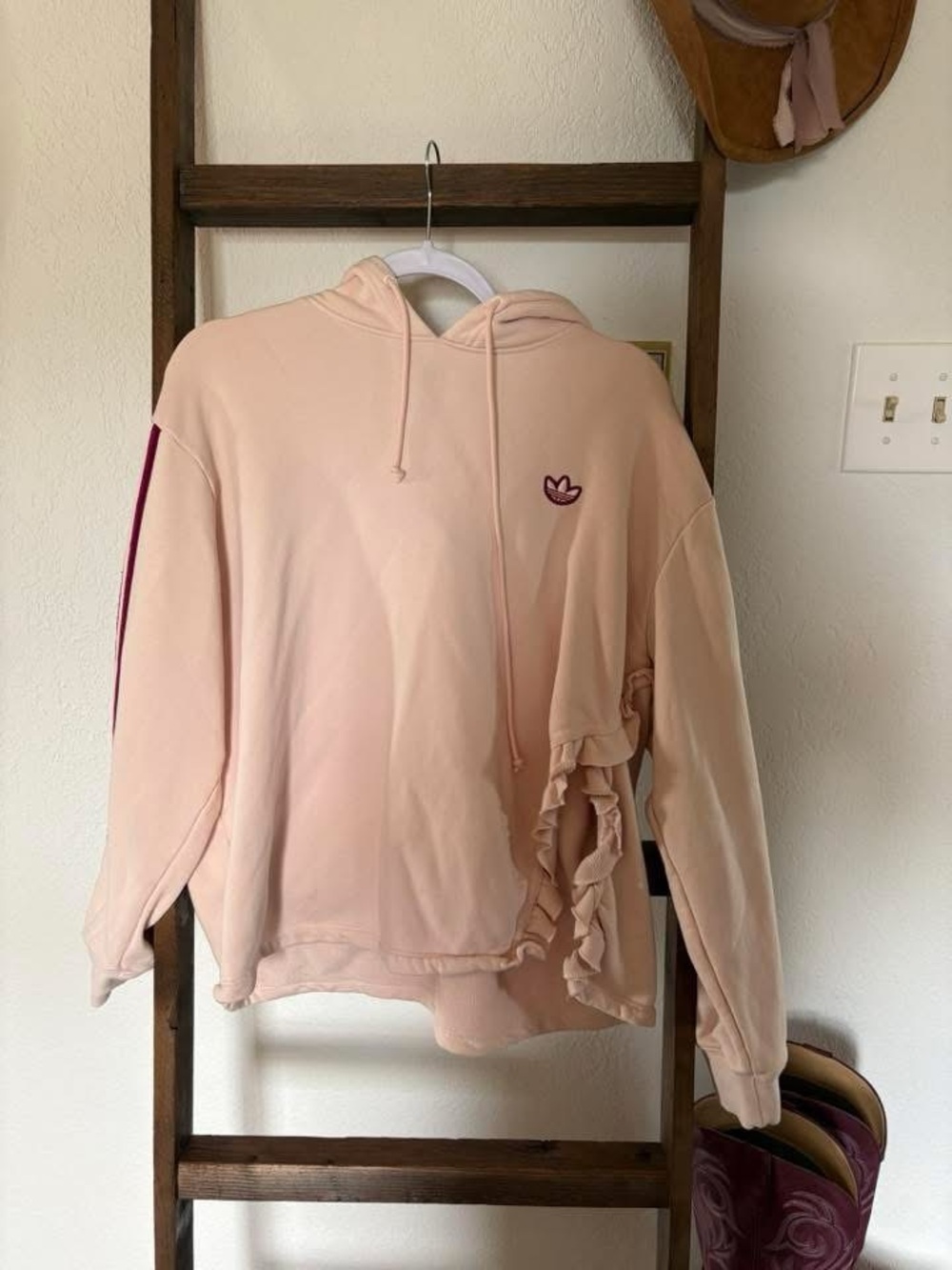 adidas Pink Ruffle Hoodie Sweatshirt